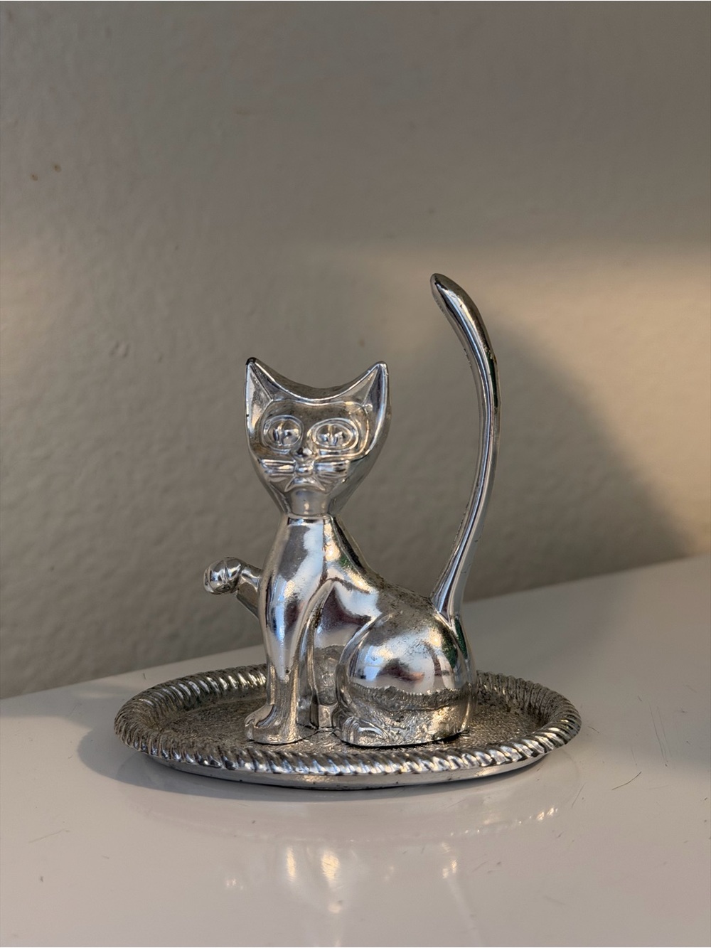Vintage Siamese Cat Silver Plated Jewelry Ring Holder/Tray